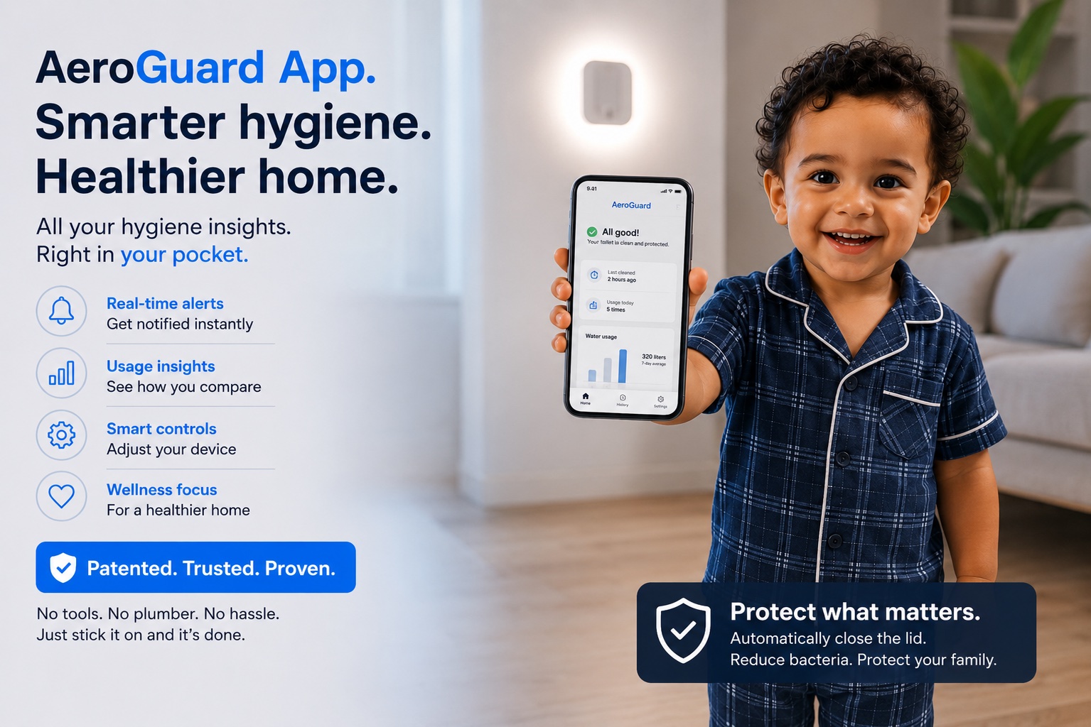 AeroGuard app — wellness alerts, smart home, water usage, light control
