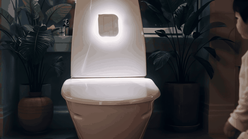 AeroGuard motion night light — soft glow in dark bathroom