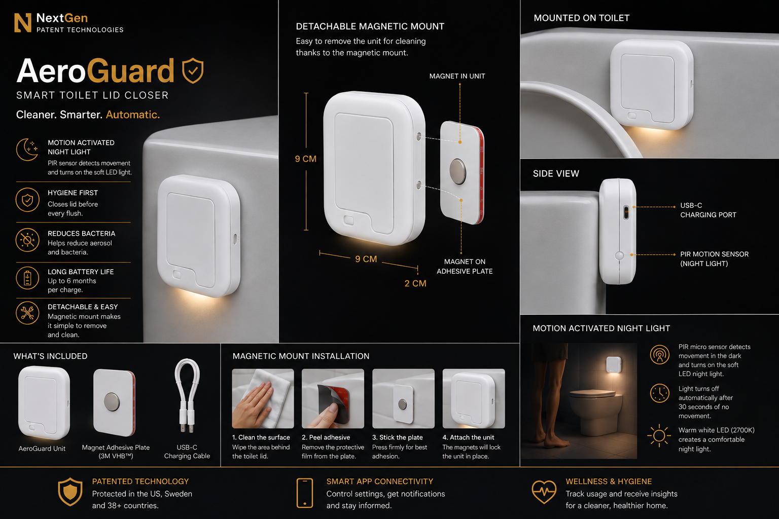 AeroGuard — product details, magnetic mount, installation and night light